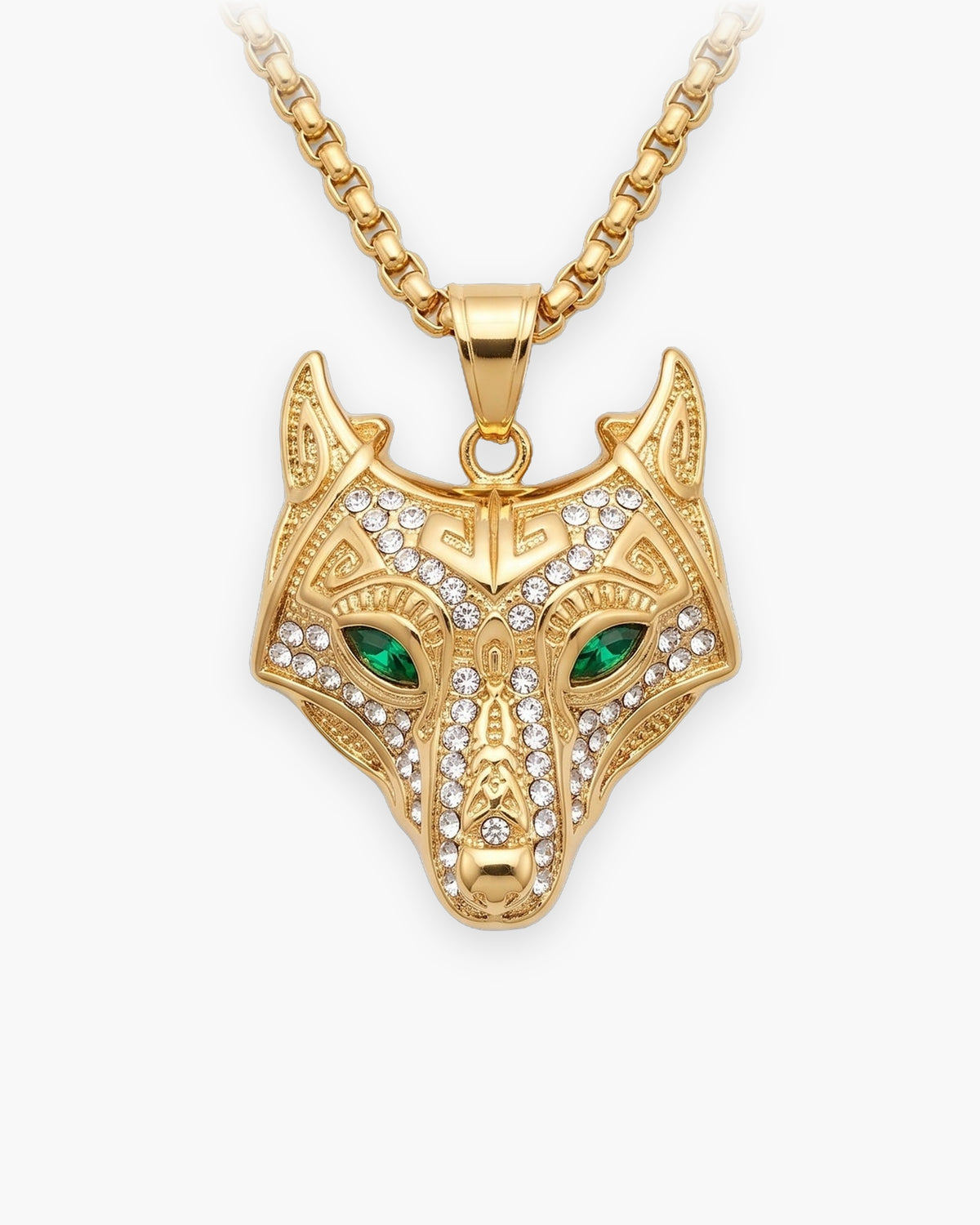 Atlas viking wolf pendant necklace in gold-tone 316L stainless steel [c:gold]