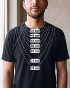 Atlas chain lengths 41 to 79 cm shown on a man's chest [u:mm]