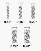 Atlas wheat chain widths 0.12 to 0.28 inch at true scale [u:in]
