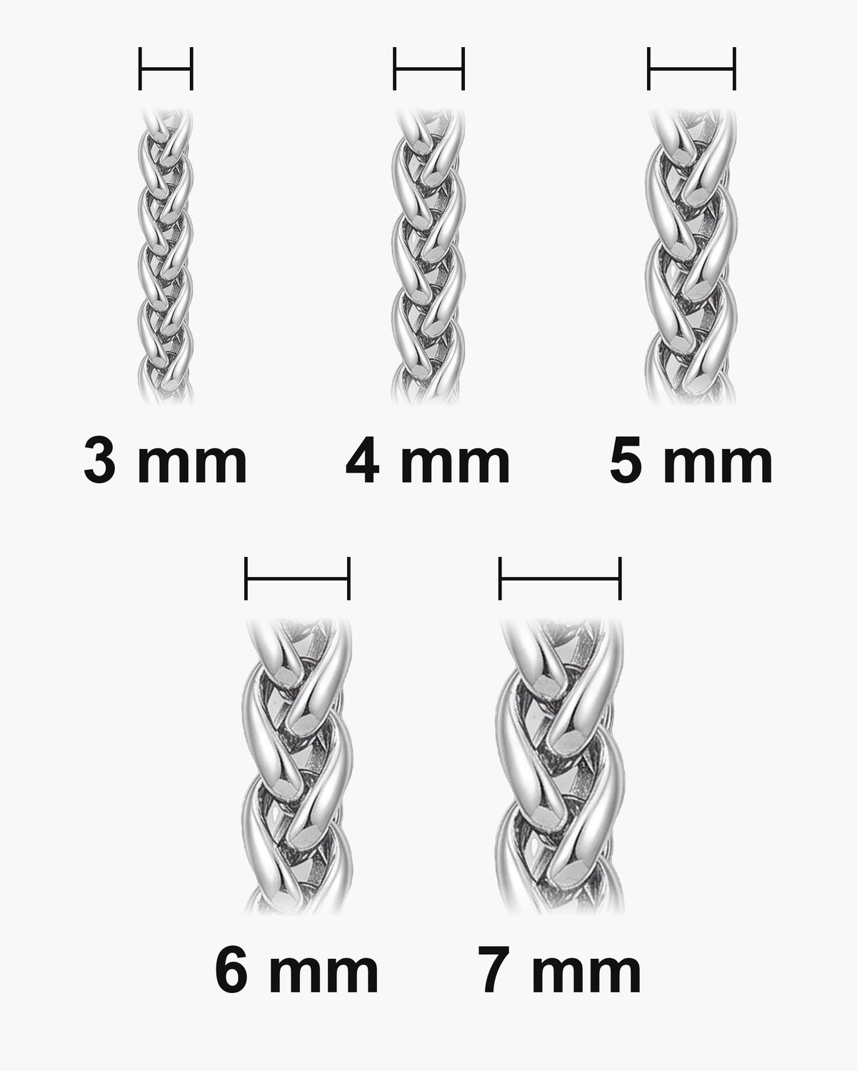 Atlas wheat chain widths 3, 4, 5, 6 and 7 mm at true scale [u:mm]