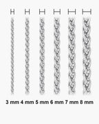 Atlas wheat chain actual widths 3 mm, 4 mm, 5 mm, 6 mm, 7 mm, 8 mm [u:mm]