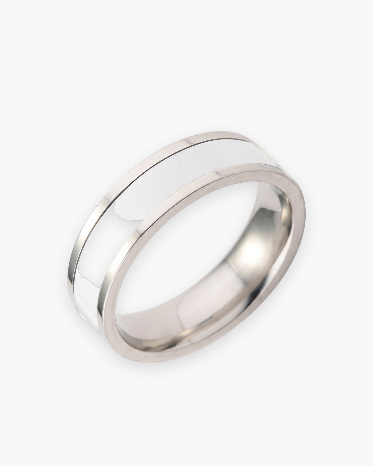 Atlas white inlay band ring in silver titanium steel [c:silver]
