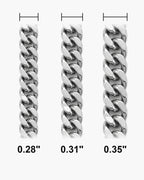 Atlas Cuban bracelet widths side by side at true scale, in inches: 0.28 to 0.35 inch [u:in]