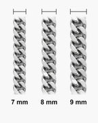 Atlas Cuban bracelet widths side by side at true scale: 7, 8 and 9 mm [u:mm]