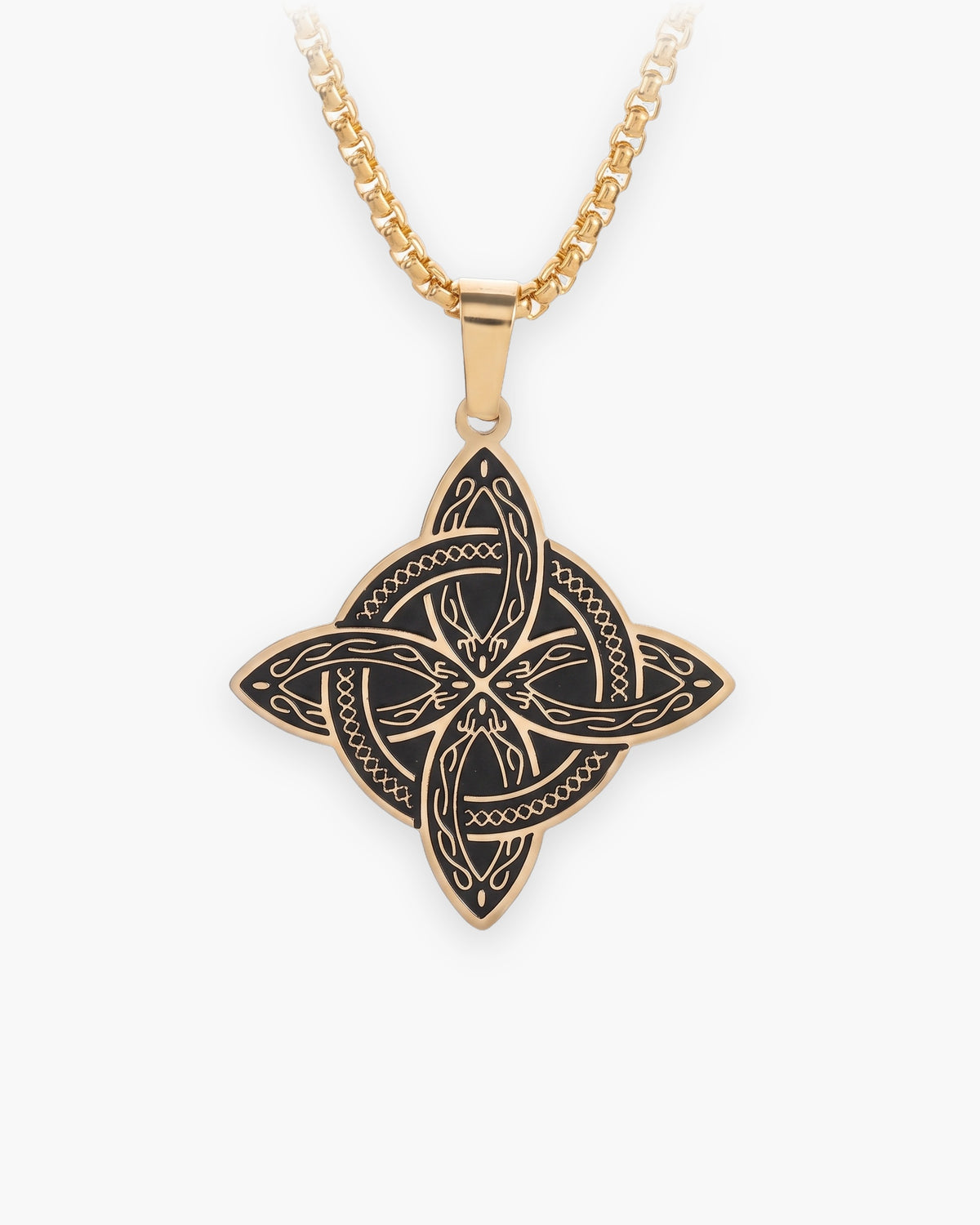 Atlas Celtic witch's knot pendant necklace in gold-tone stainless steel on a box chain [c:gold]