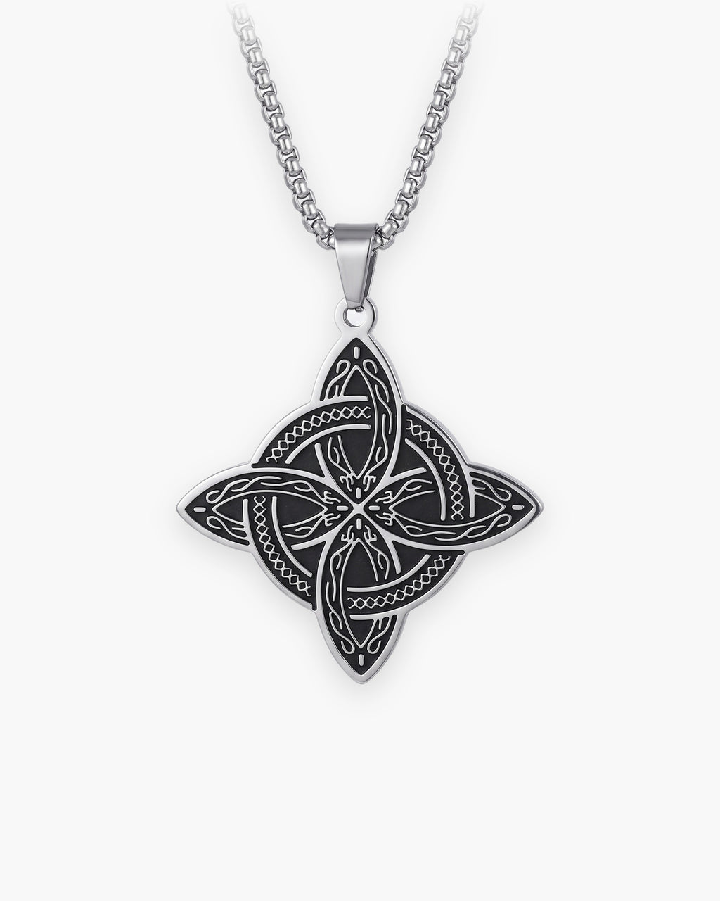 Atlas Celtic witch's knot pendant necklace in silver-tone stainless steel on a box chain [c:silver]