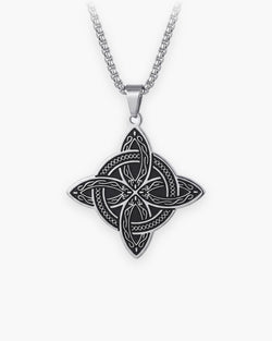 Atlas Celtic witch's knot pendant necklace in silver-tone stainless steel on a box chain [c:silver]
