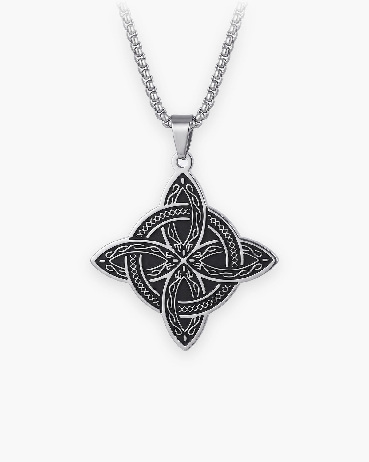 Atlas Celtic witch's knot pendant necklace in silver-tone stainless steel on a box chain [c:silver]