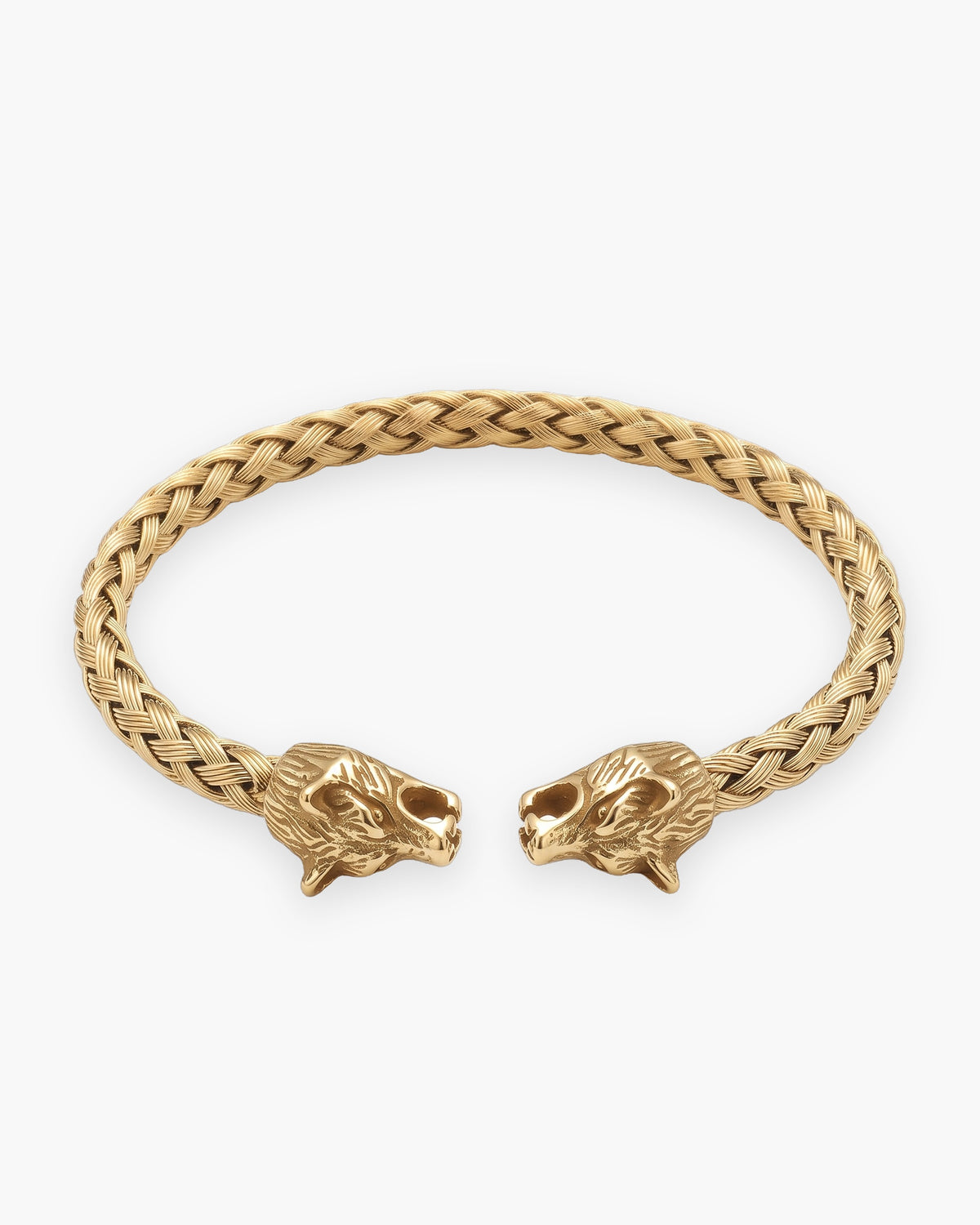 Atlas wolf head braided cuff bracelet in gold-tone stainless steel [c:gold]