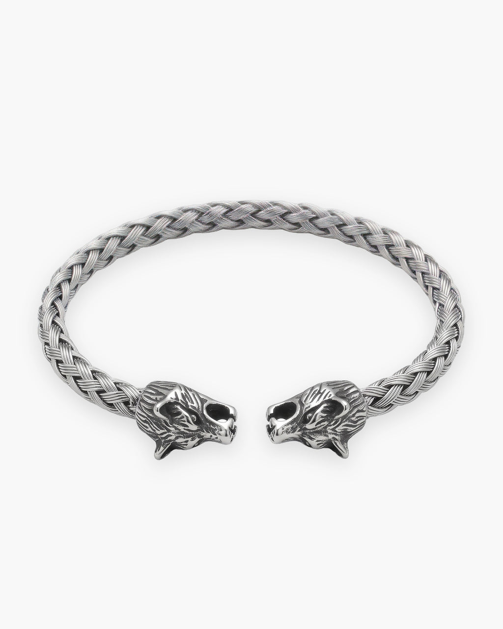Atlas wolf head braided cuff bracelet in silver-tone stainless steel [c:silver]