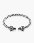 Atlas wolf head braided cuff bracelet in silver-tone stainless steel [c:silver]