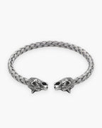 Atlas wolf head braided cuff bracelet in silver-tone stainless steel [c:silver]