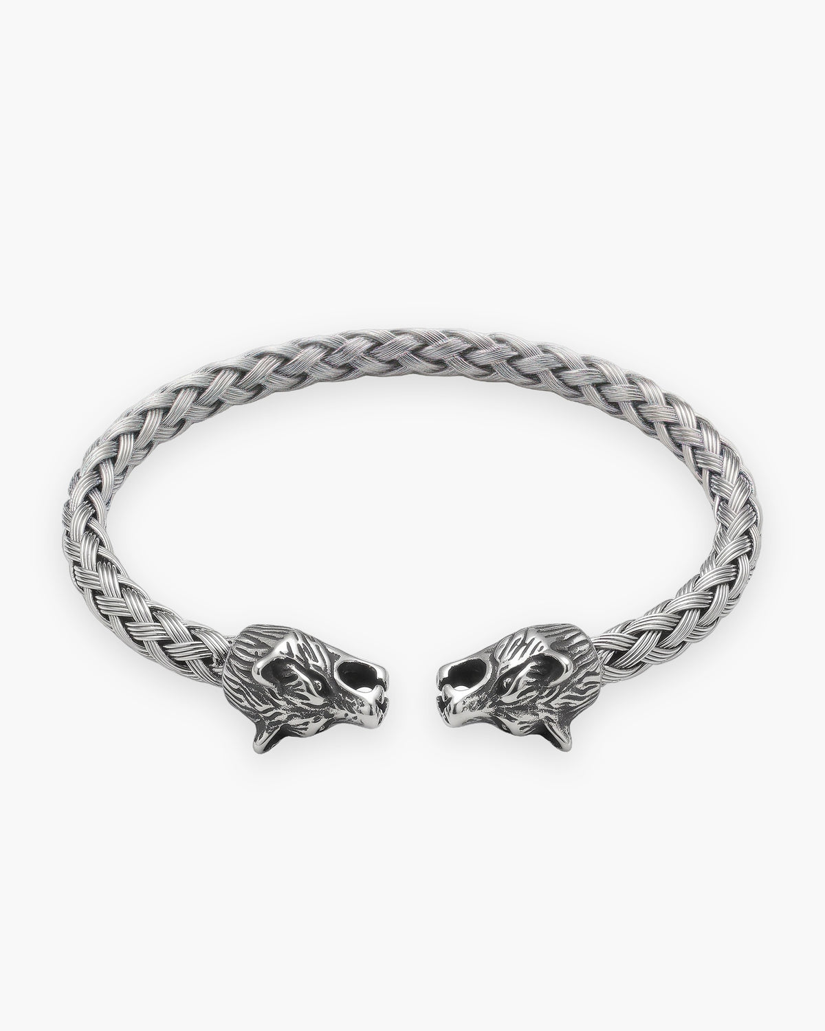 Atlas wolf head braided cuff bracelet in silver-tone stainless steel [c:silver]