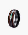 Atlas wood and abalone band in black tungsten in black tungsten carbide [c:black]