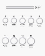 Atlas ring sizes 5 to 14 with inner diameters and the 0.31 inch band width [u:in]