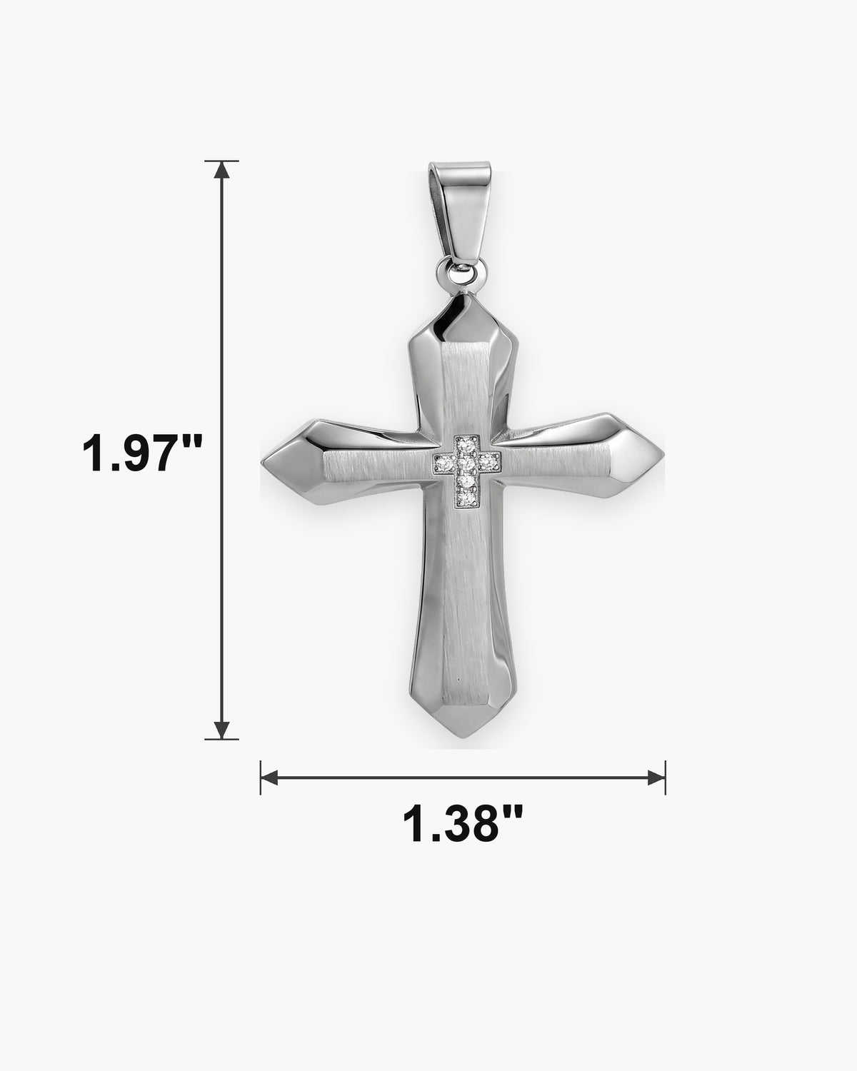 Atlas zircon cross pendant dimensions 1.38 x 1.97 inches [u:in]
