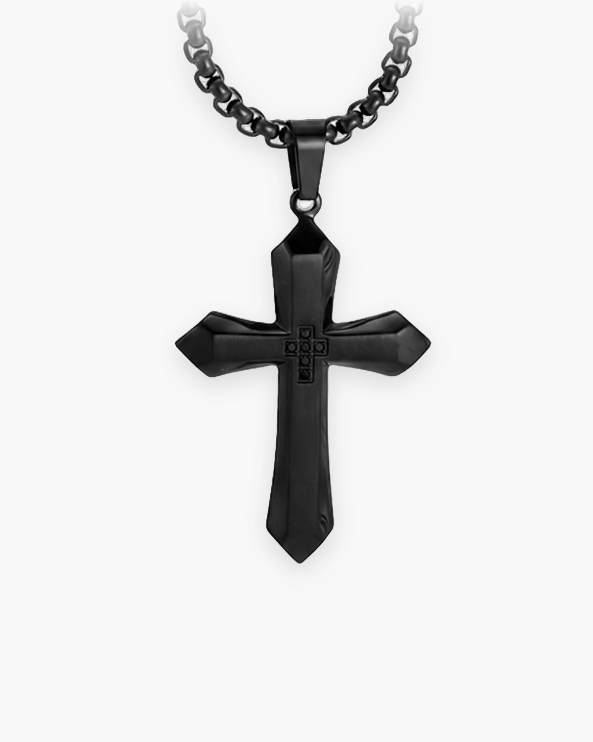 Atlas zircon cross pendant necklace in black titanium steel [c:black]
