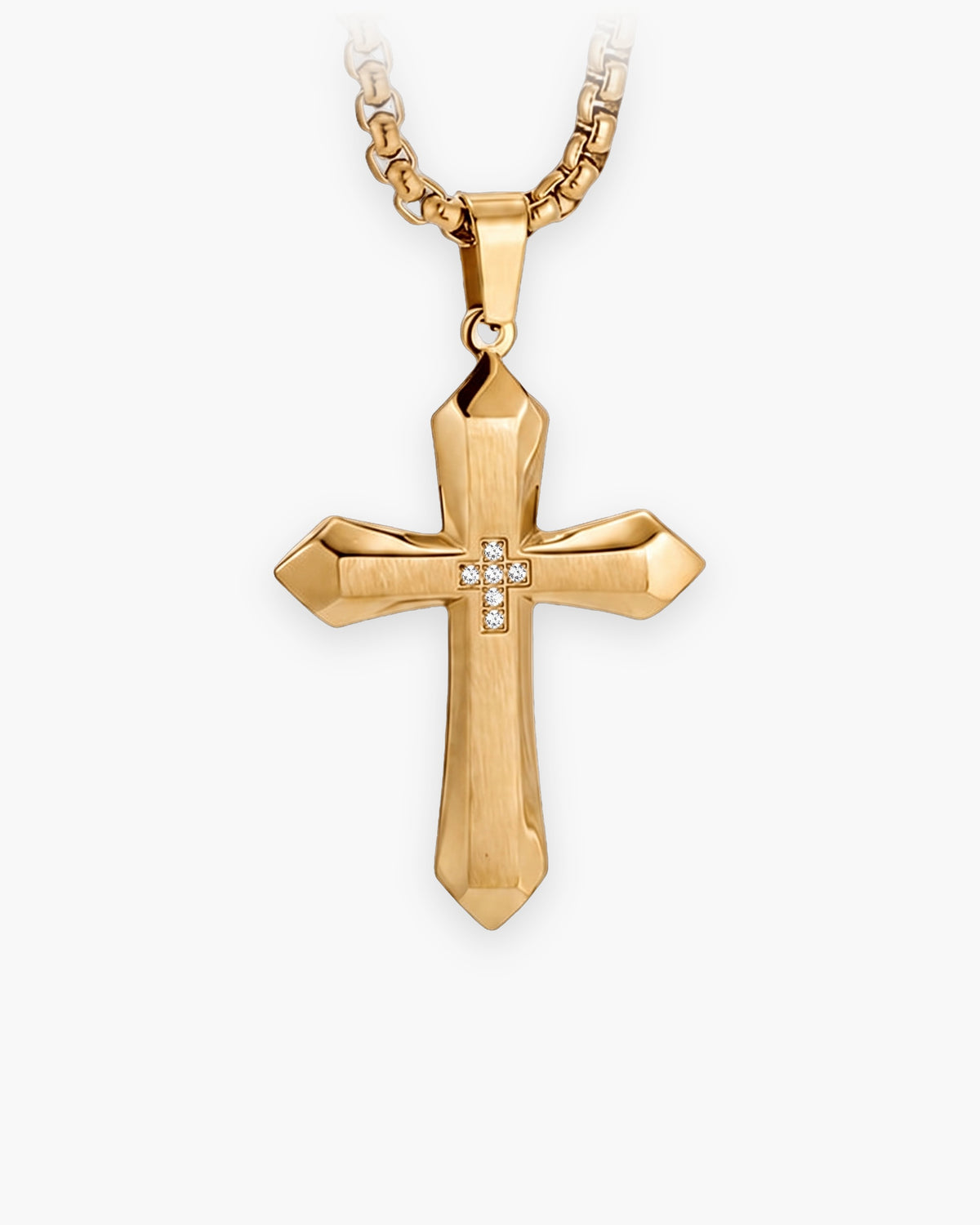 Atlas zircon cross pendant necklace in gold-tone titanium steel [c:gold]
