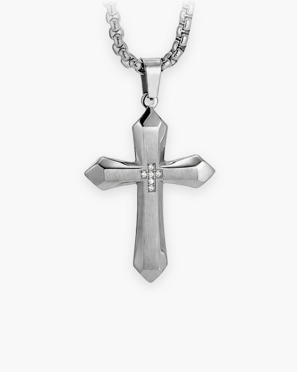 Atlas zircon cross pendant necklace in silver-tone titanium steel [c:silver]