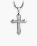 Atlas zircon cross pendant necklace in silver-tone titanium steel [c:silver]