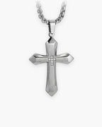 Atlas zircon cross pendant necklace in silver-tone titanium steel [c:silver]