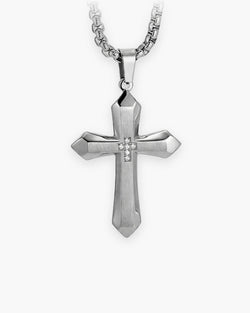Atlas zircon cross pendant necklace in silver-tone titanium steel [c:silver]