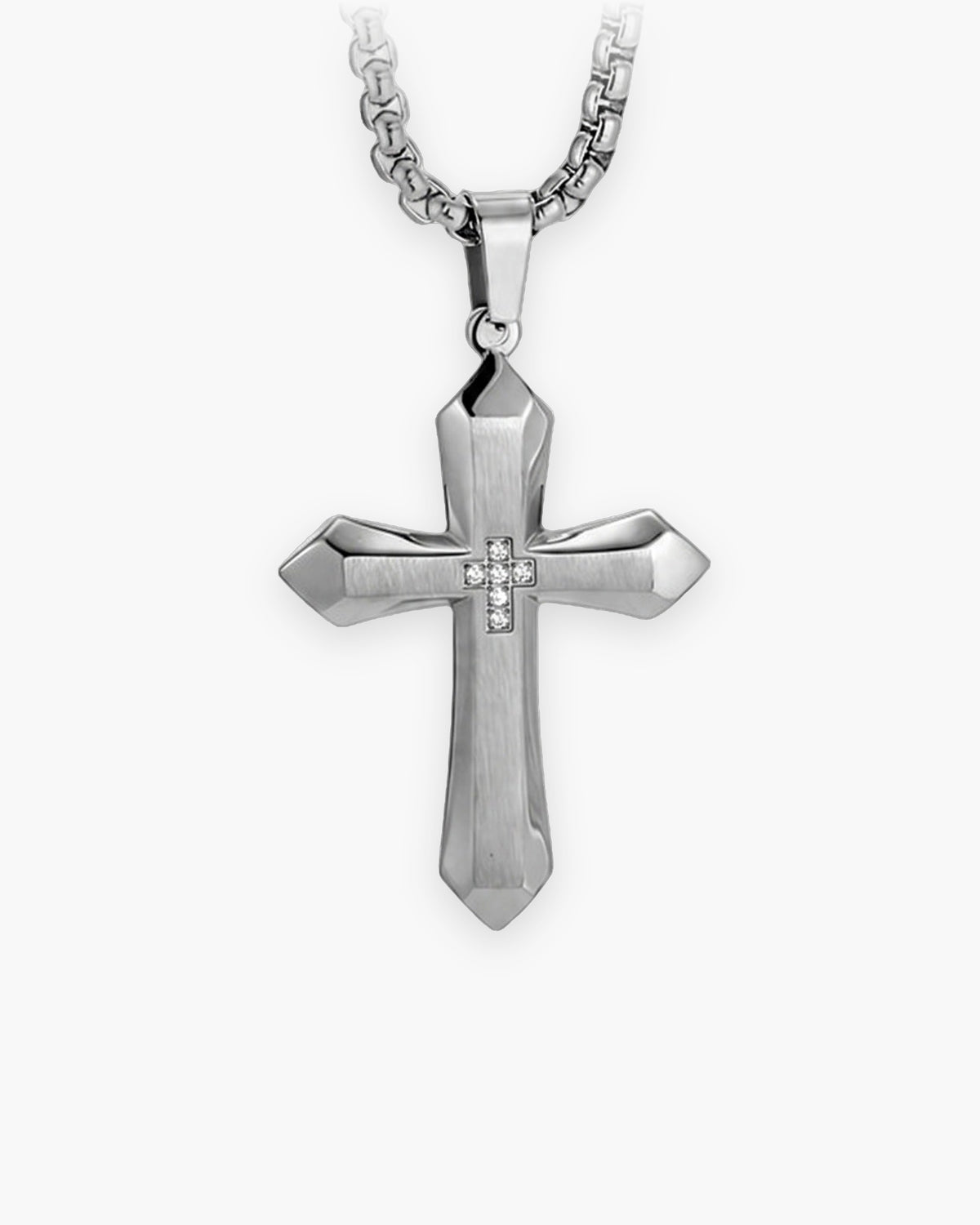 Atlas zircon cross pendant necklace in silver-tone titanium steel [c:silver]
