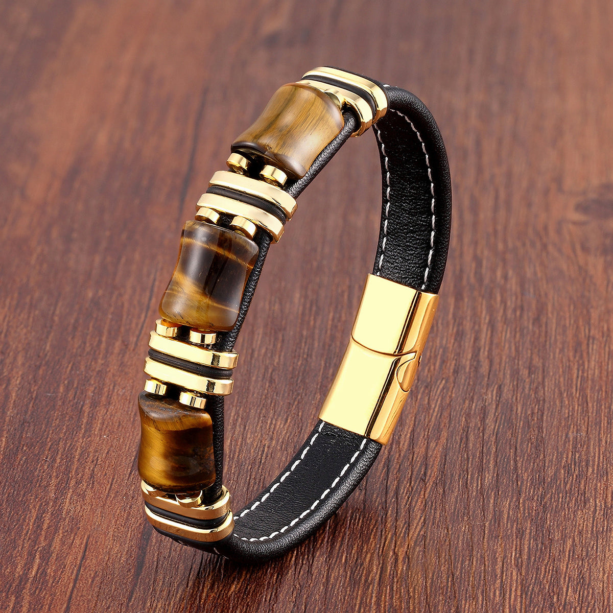 Braided Leather Gemstone Magnetic Bracelet with tiger eye stones