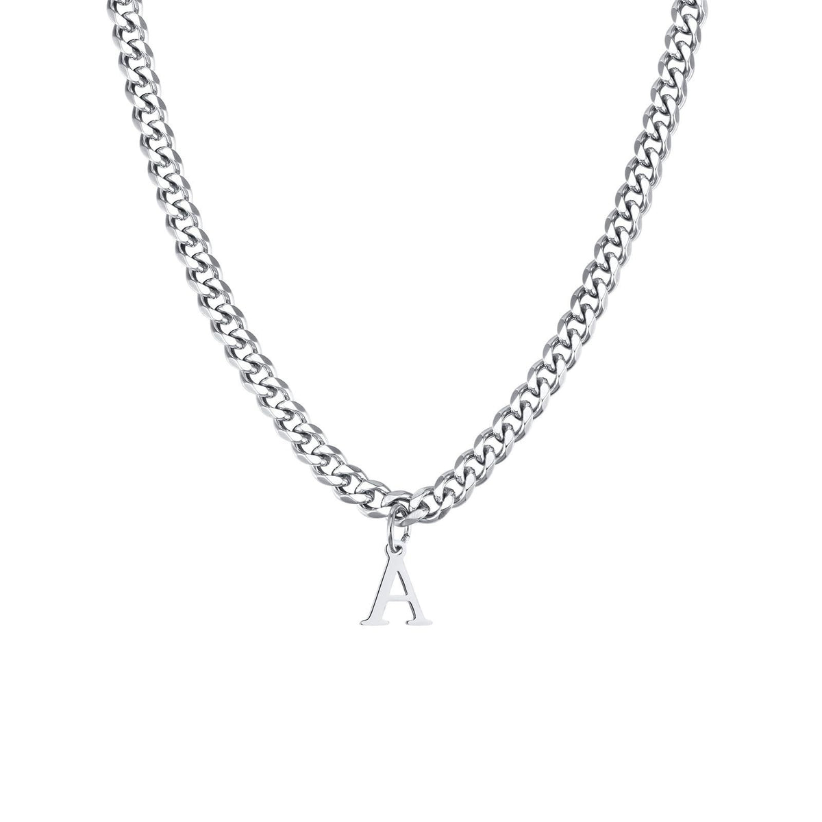 Stainless Steel Curb Chain Letter Pendant on white background