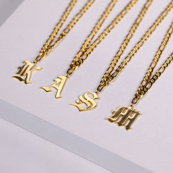 Gold-Tone Old English Letter Pendant Necklace, initial, Figaro chain