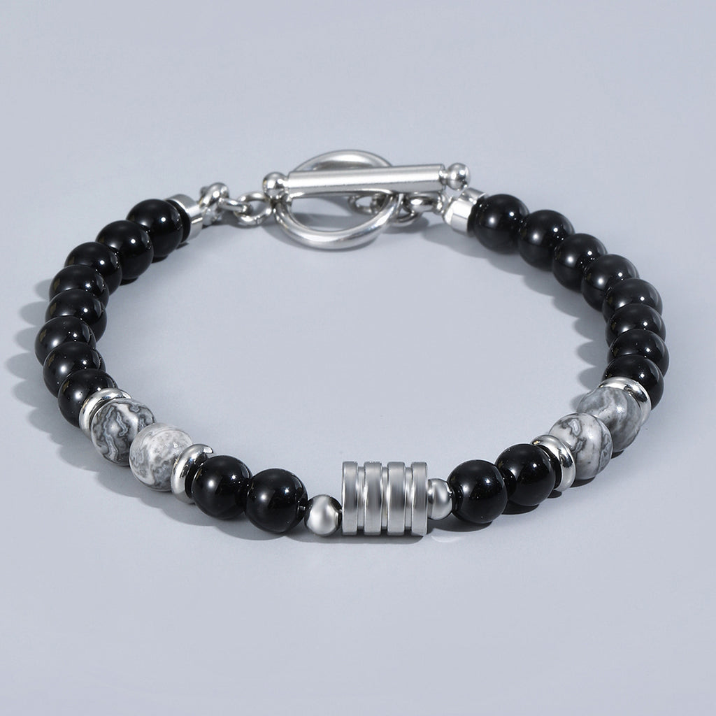 The Toggle Clasp Stone Bead Bracelet with Steel Accents, view 3