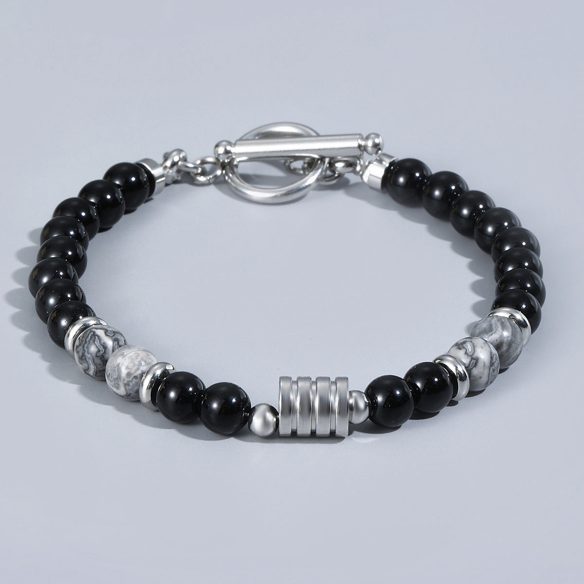 The Toggle Clasp Stone Bead Bracelet with Steel Accents, view 3
