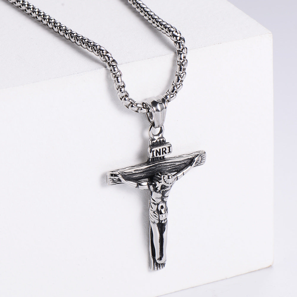 Crucifix Stainless Steel Pendant Necklace in silver finish