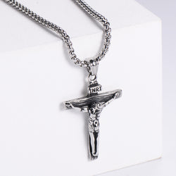 Crucifix Stainless Steel Pendant Necklace in silver finish