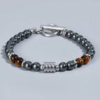 The Toggle Clasp Stone Bead Bracelet with Steel Accents, view 2