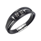 Multi-Strand Leather Knotwork Bracelet with silver-tone metal details and magnetic clasp