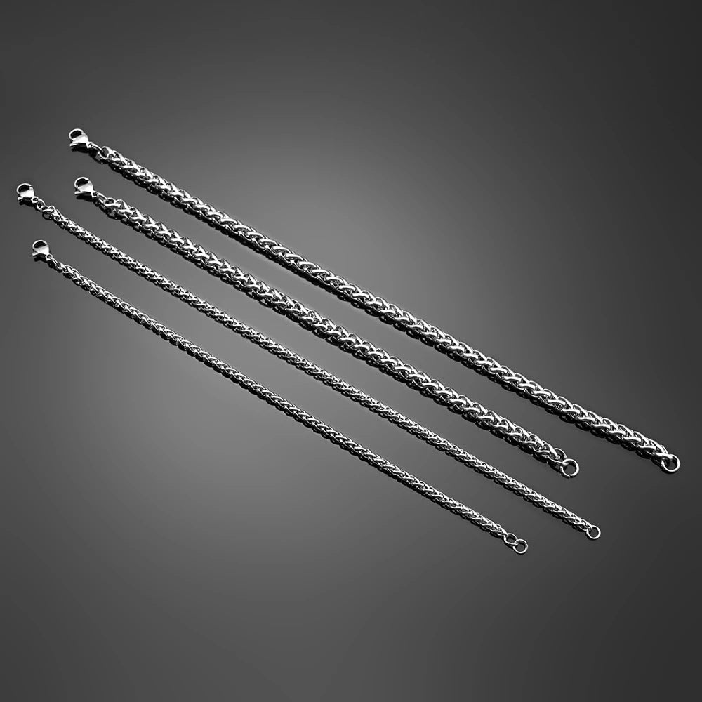 3-6mm Stainless Steel Wheat Chain Bracelet, silver finish view 4