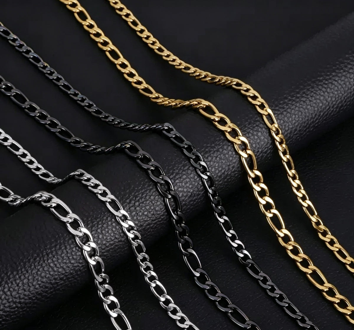 5mm Figaro Link Stainless Steel Chain in silver color with a bracelet view 4