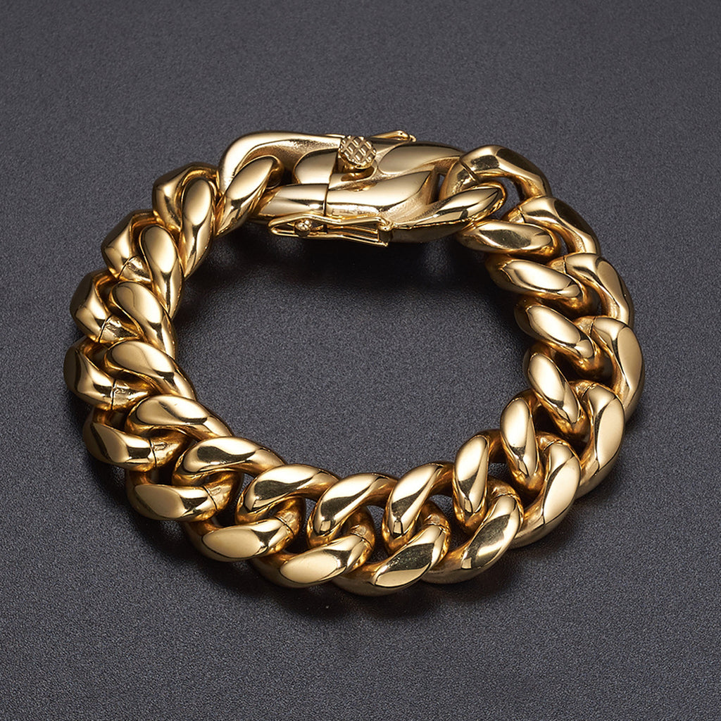The Double-Latch Gold-Tone Cuban Bracelet in Steel, view 3