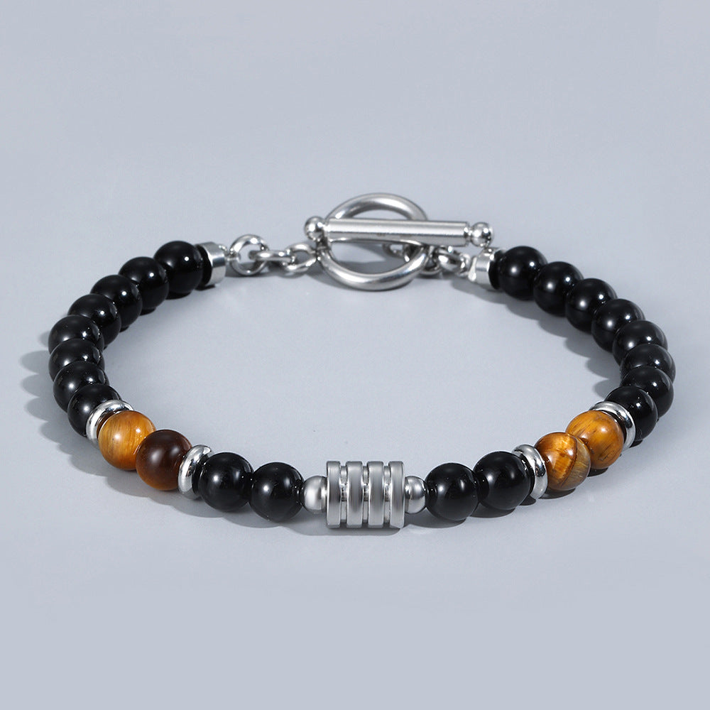 The Toggle Clasp Stone Bead Bracelet with Steel Accents, view 7