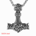 Viking Mjolnir Hammer Pendant Necklace with intricate knotwork on a wheat chain view 9