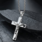Crucifix Pendant Necklace with engraved scripture in silver finish