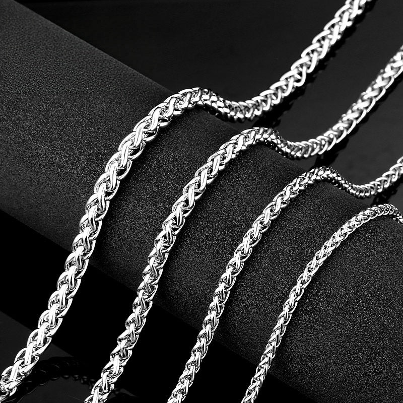 Titanium Steel Wheat Chain Necklace multiple widths view 3