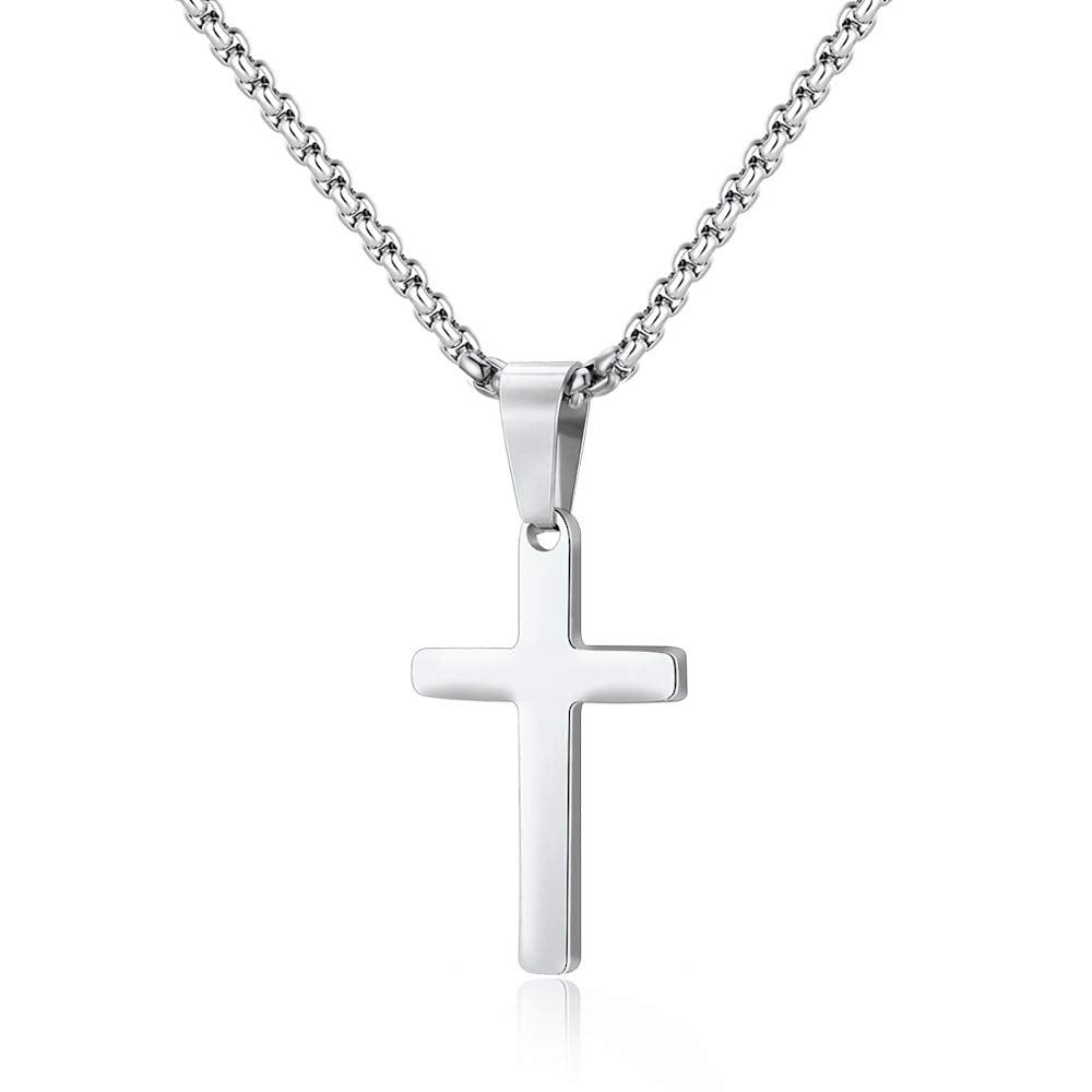 Titanium Steel Layered Cross Necklace in silver finish view 4