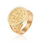Saint Benedict Medal Signet Ring in gold-tone and silver-tone finishes view 2