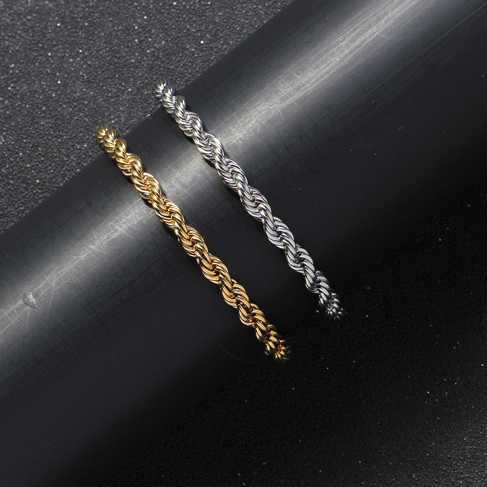 5mm Rope Chain Bracelet silver finish on white background view 3