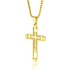 Hollow Geometric Cross Pendant Necklace, silver-tone on dark background view 7
