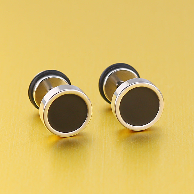 Stainless Steel Round Black Stud Earrings, pair, minimalist design view 3