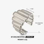 Vertical Stripe Stainless Steel Cuff Ring, gold-tone, ribbed texture view 6