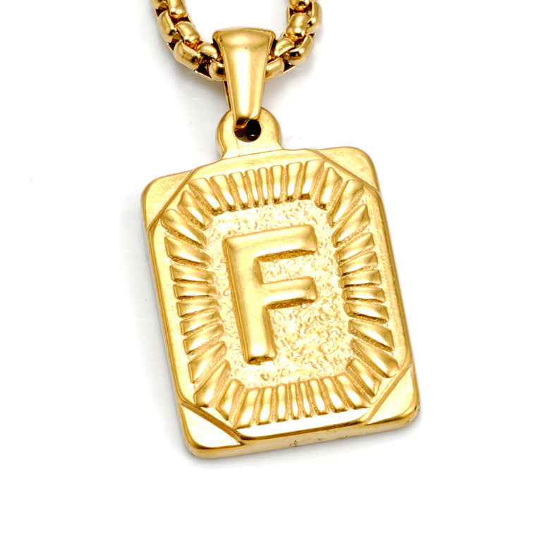 Gold-Tone Rectangular Initial Pendant Necklace with letter H view 2
